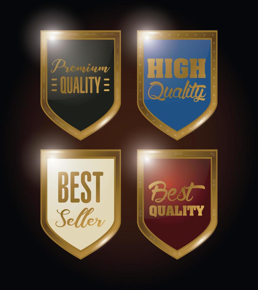 bundle of shields badges golden emblems vector
