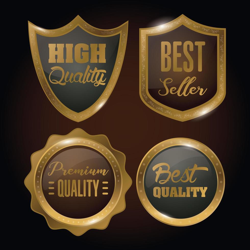 bundle of badges golden emblems icon vector