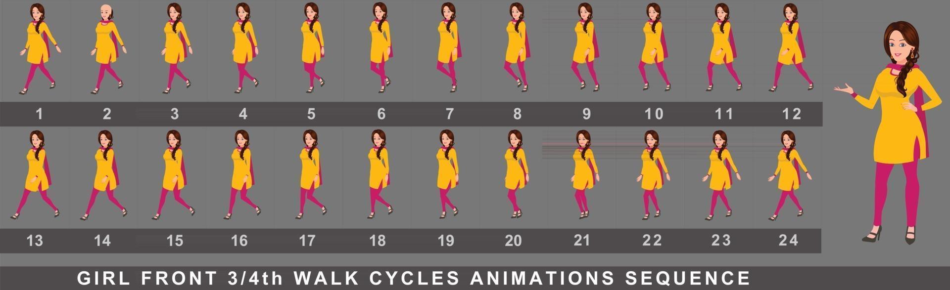 Girl Character Walk Cycle Animation Sequence vector