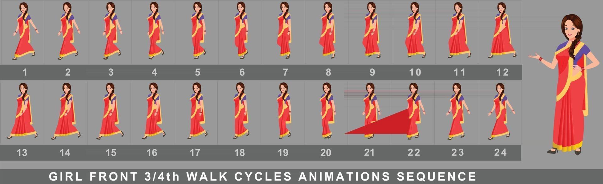 secuencia de animación de ciclo de caminata de personaje de niña vector
