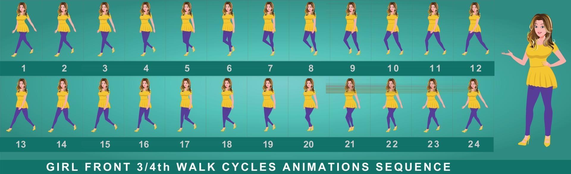 Girl Character Walk Cycle Animation Sequence vector
