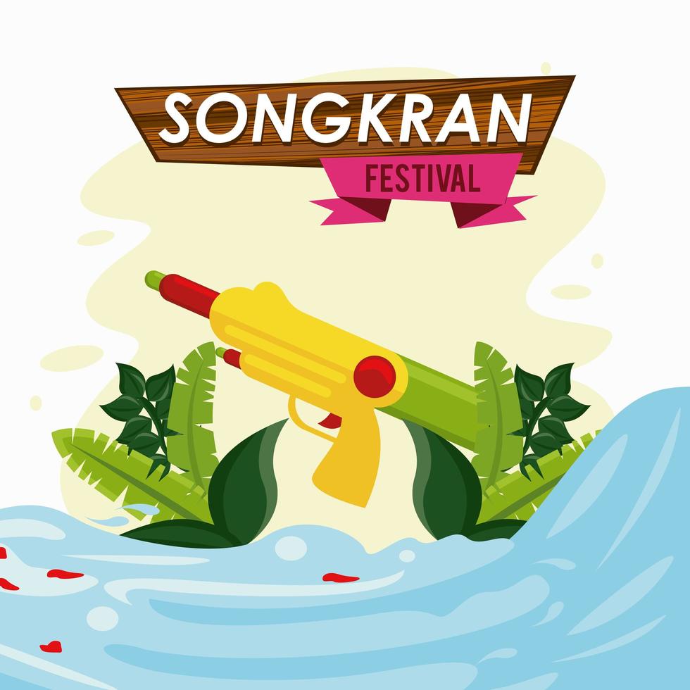 Fiesta de celebración de Songkran con pistola de agua de juguete vector