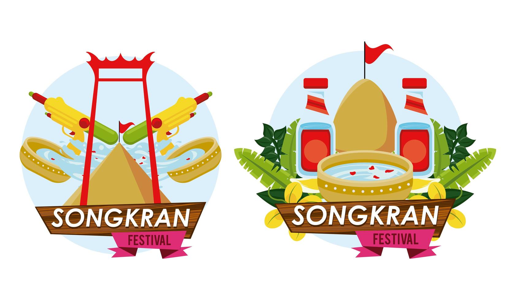 songkran celebration party scenes icons vector