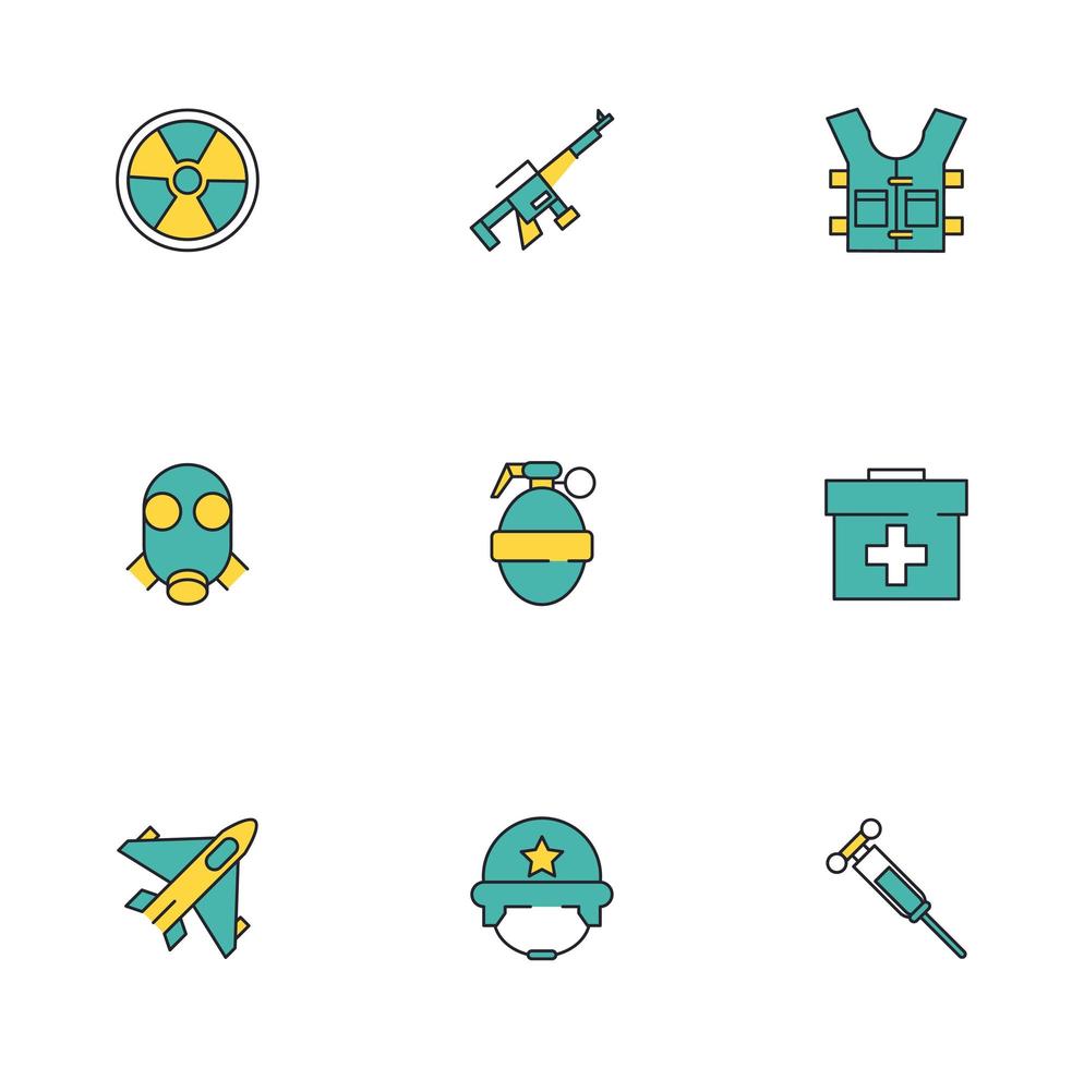 bundle of military set icons vector