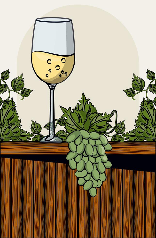 copa de vino bebida con uvas frutas vector