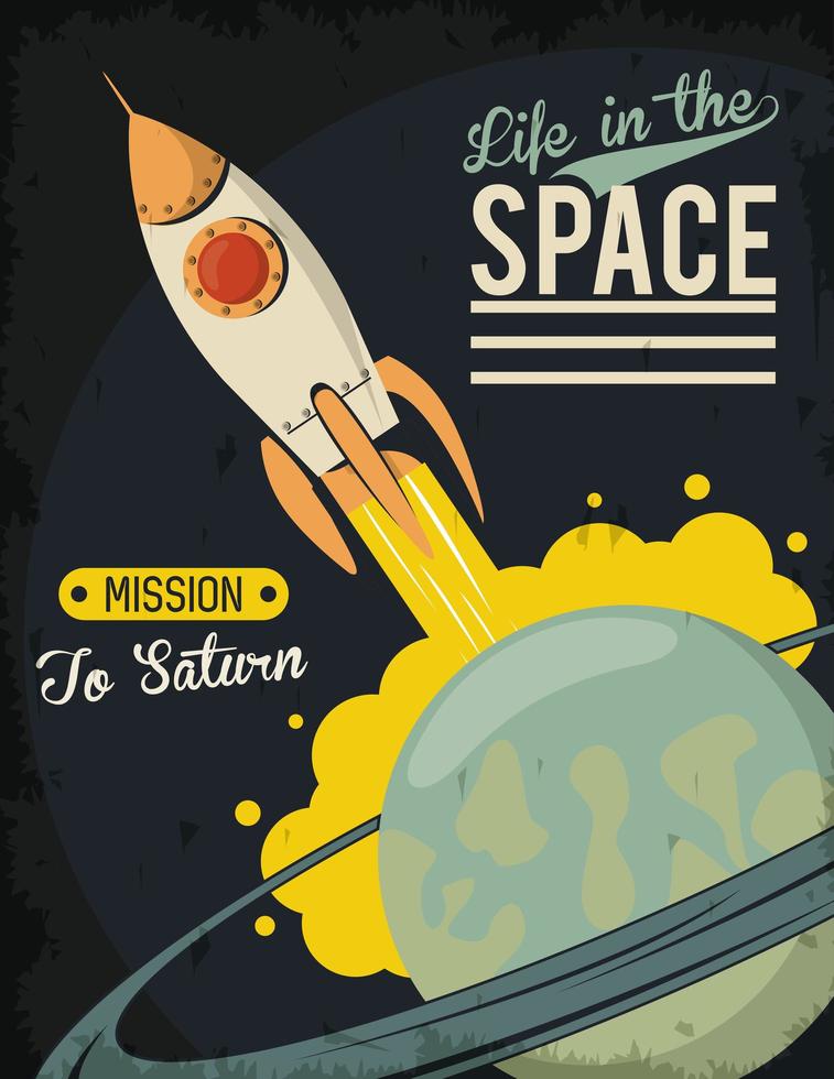 life in the space poster with rocket start up vector