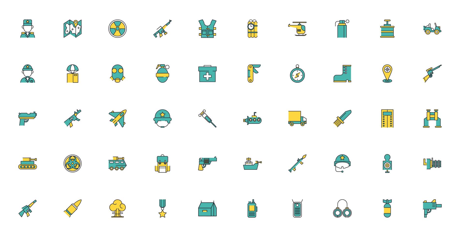 bundle of military set icons vector