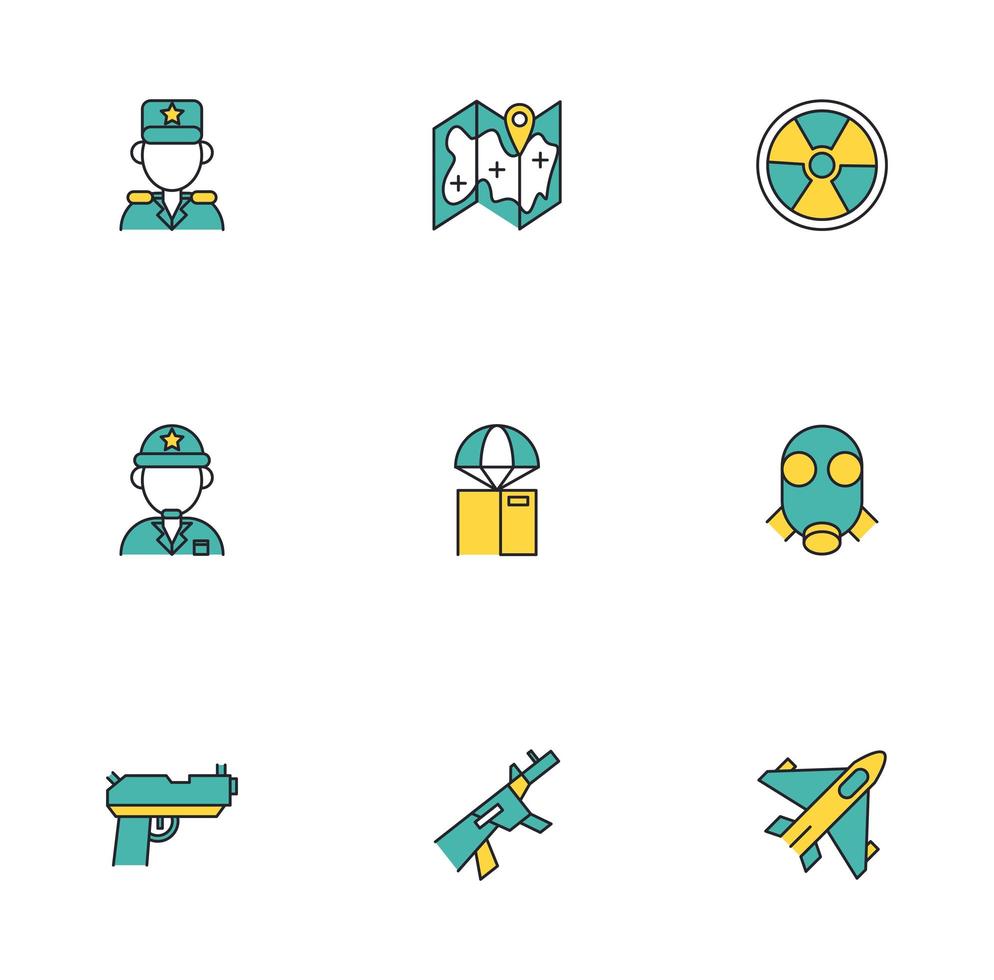 bundle of military set icons vector