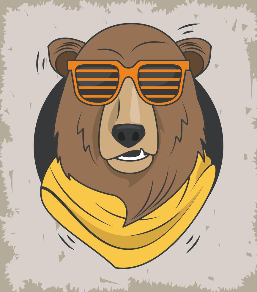 divertido oso grizzly con gafas de sol estilo fresco vector