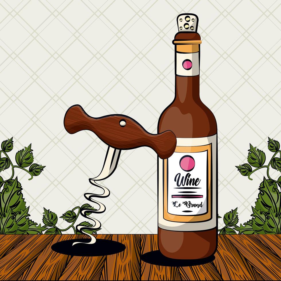 wine bottle drink with corkscrew vector