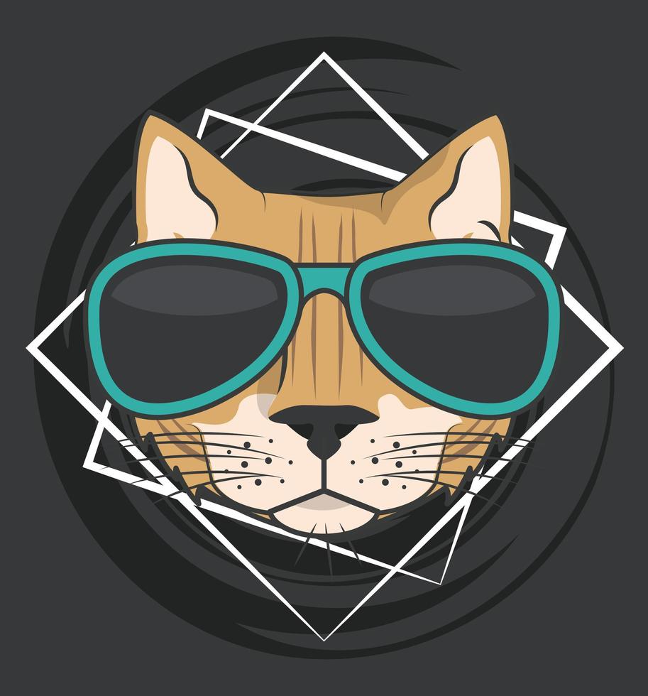 funny cat with sunglasses cool style vector