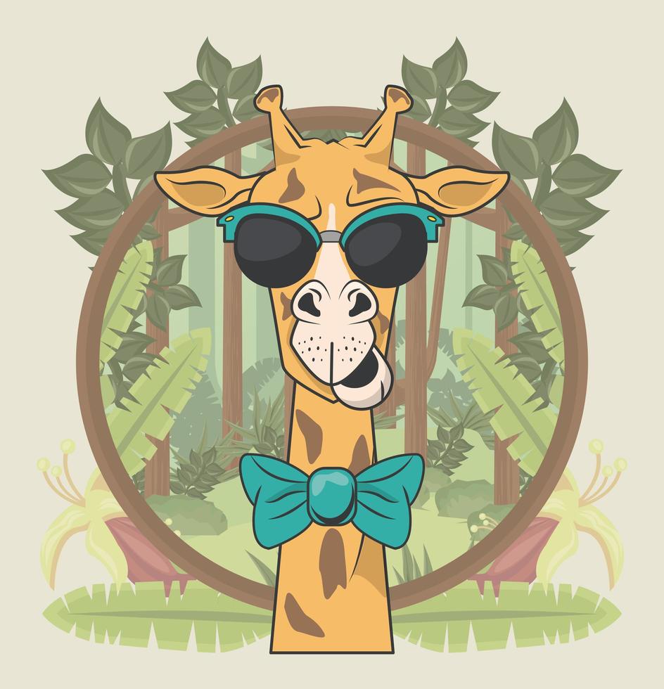 funny giraffe with sunglasses cool style vector