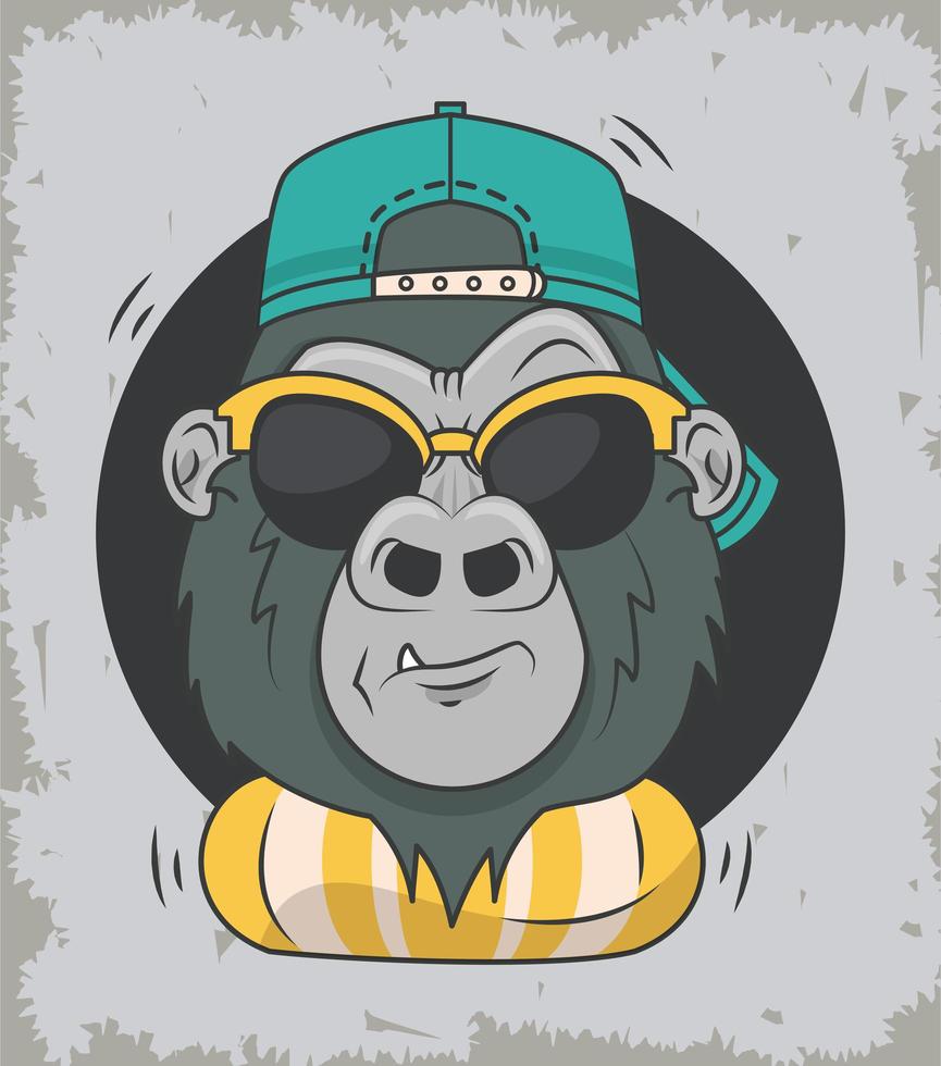 gorila divertido con gafas de sol estilo fresco vector