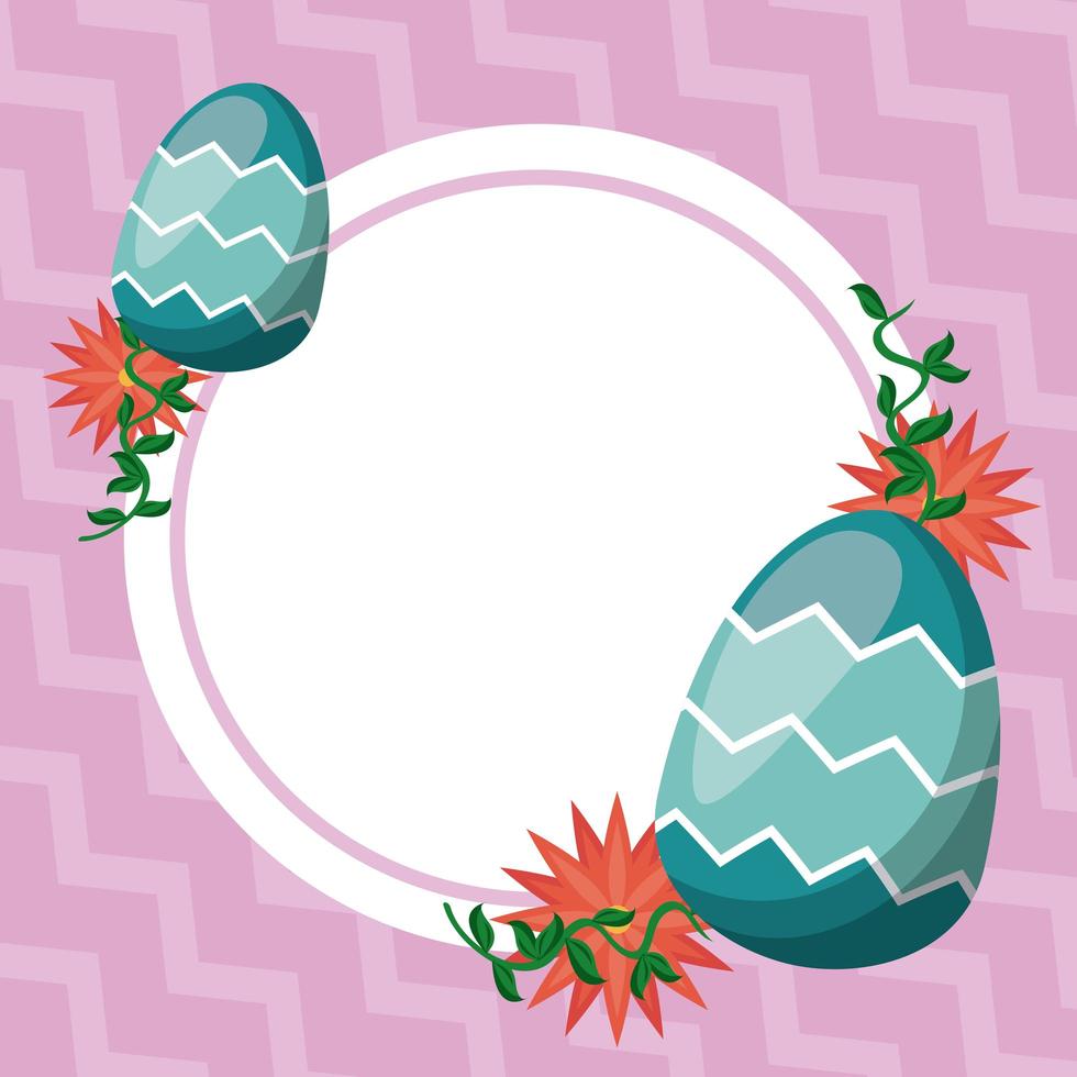 Tarjeta de pascua feliz con huevos pintados marco circular vector