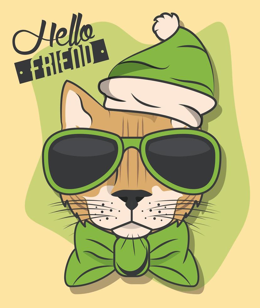 funny cat with sunglasses cool style vector