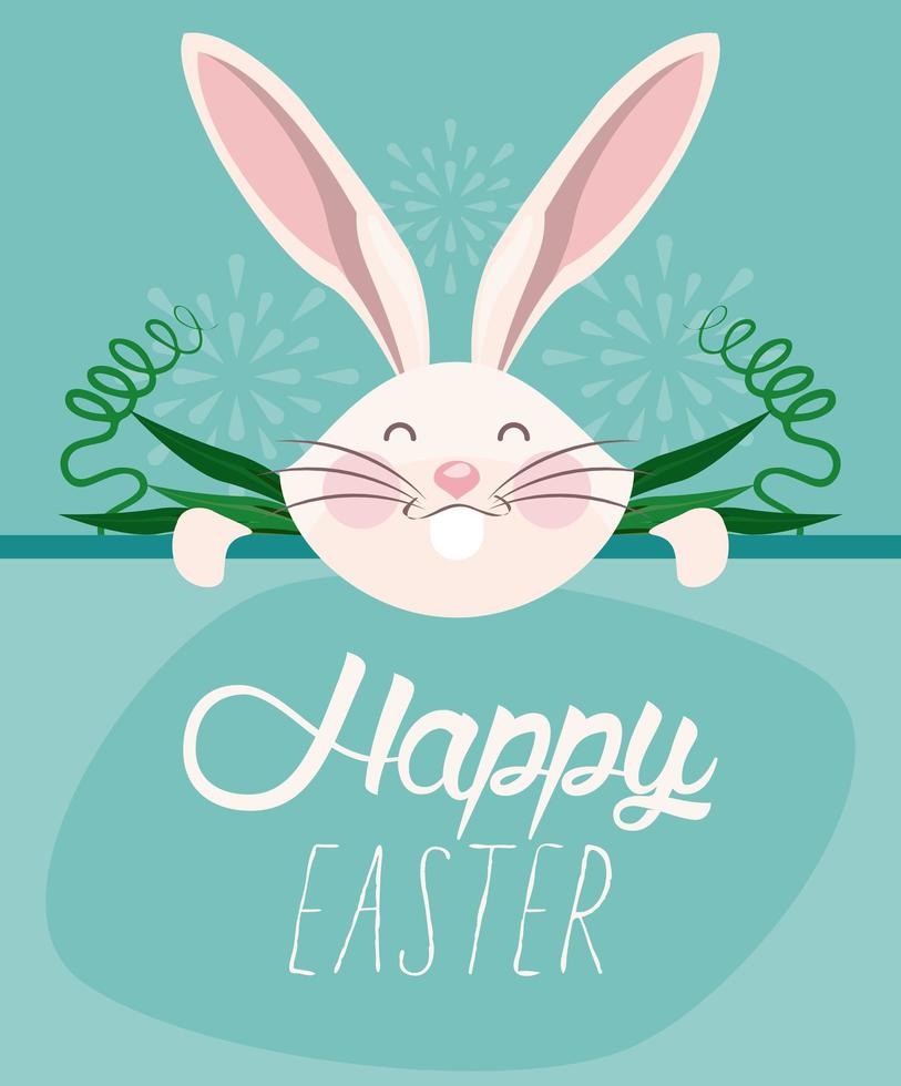 happy easter card with lettering and rabbit vector