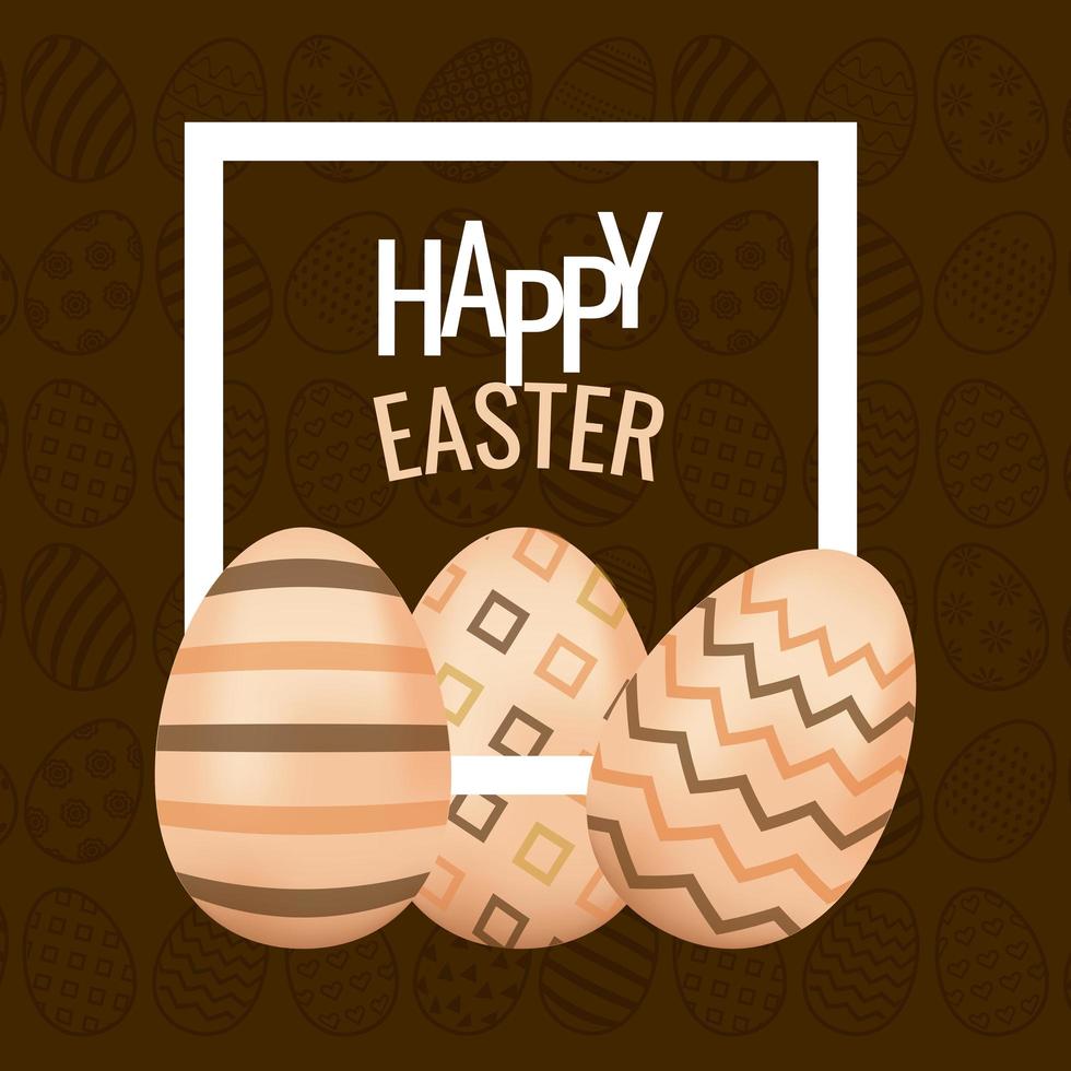 happy easter card with lettering and eggs painted vector