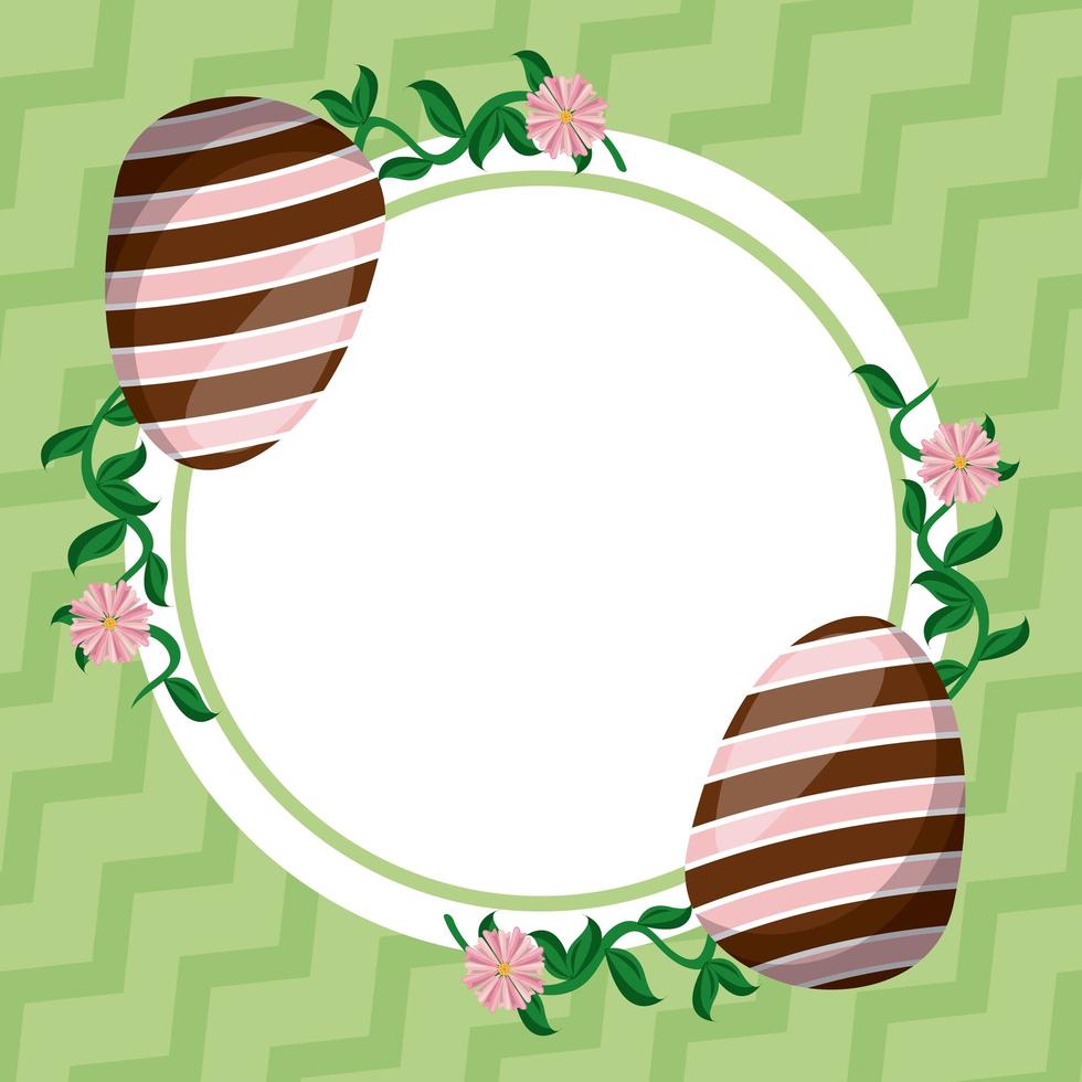 happy easter card with eggs painted circular frame vector