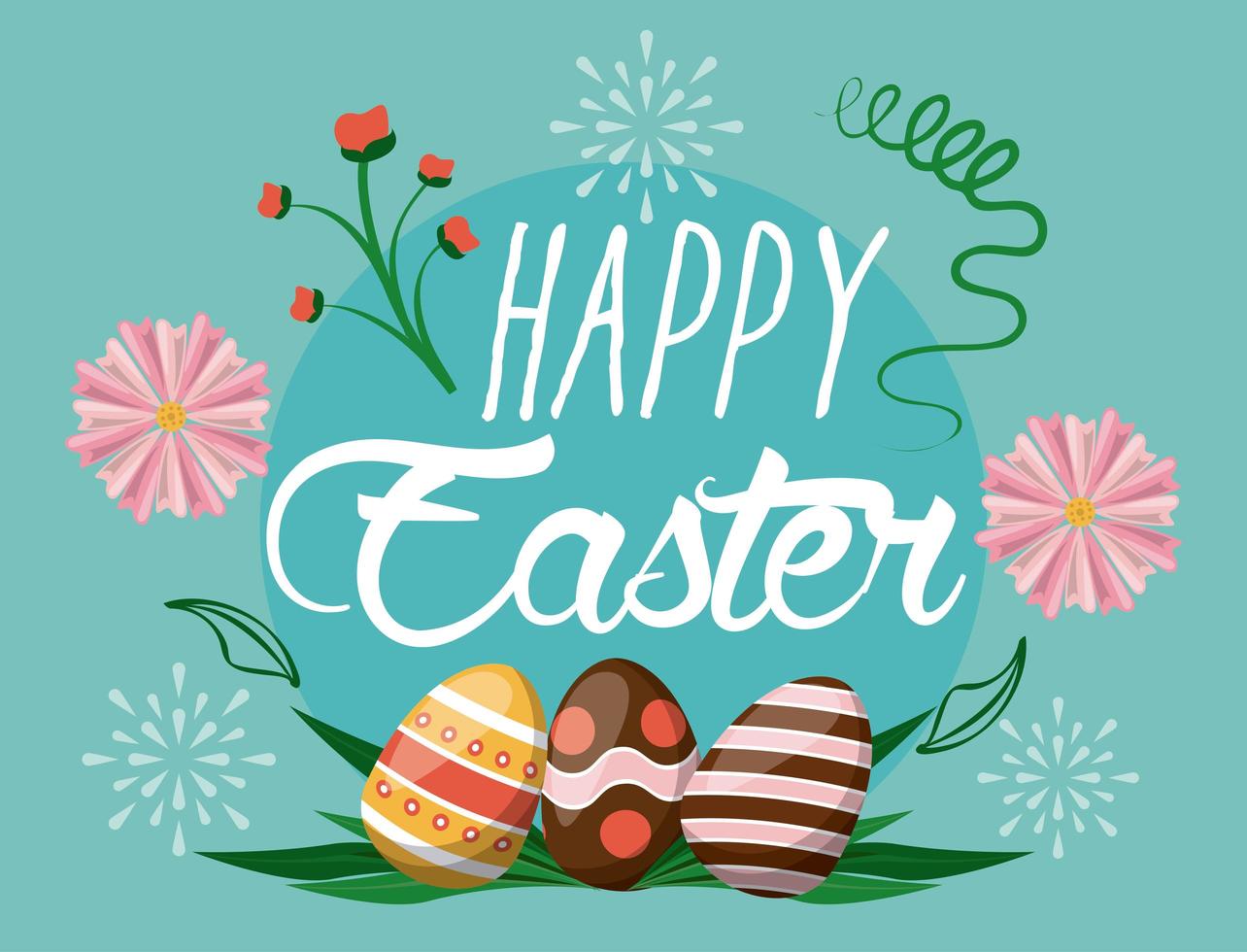 happy easter card with lettering and eggs painted vector