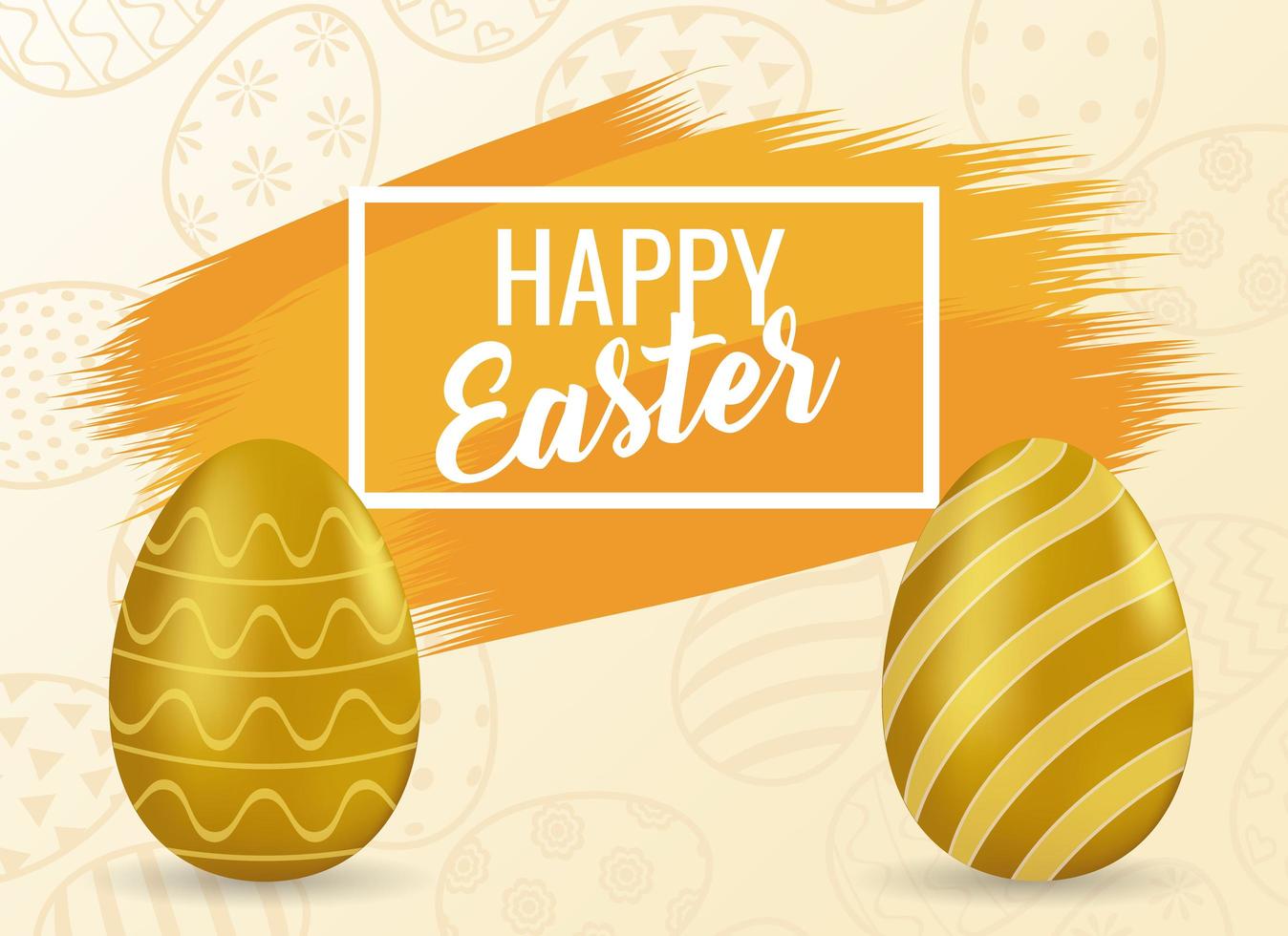 happy easter card with lettering and golden eggs painted vector