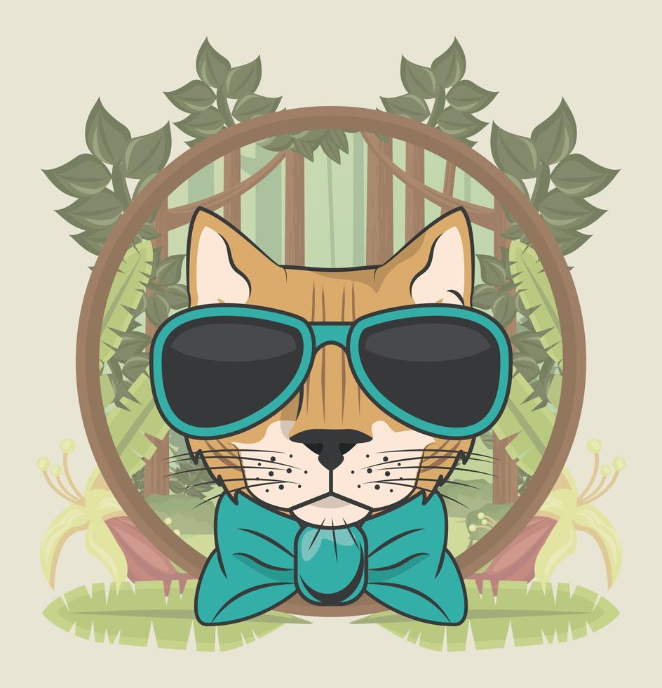 funny cat with sunglasses cool style vector