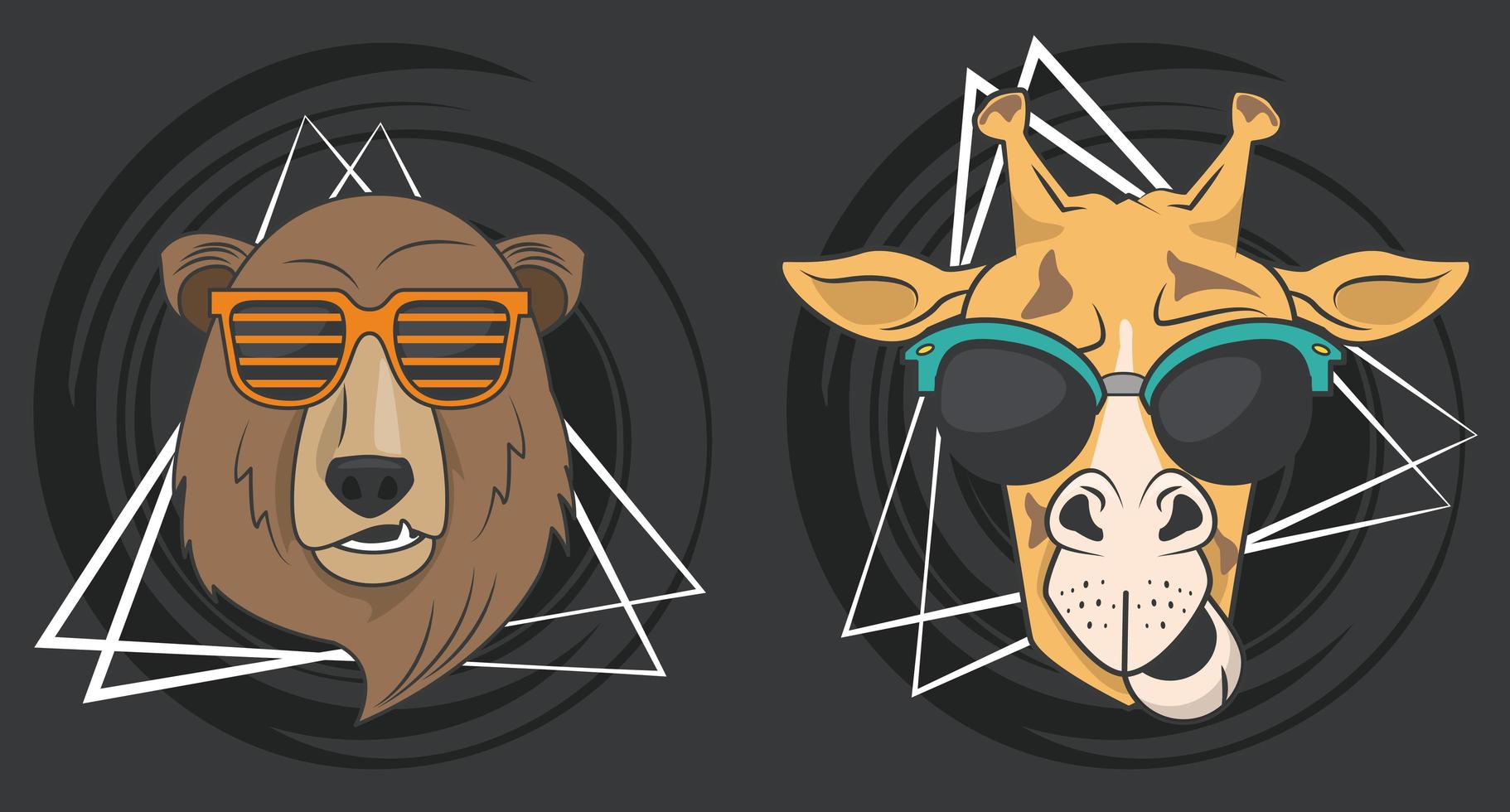 funny giraffe and bear with sunglasses cool style vector