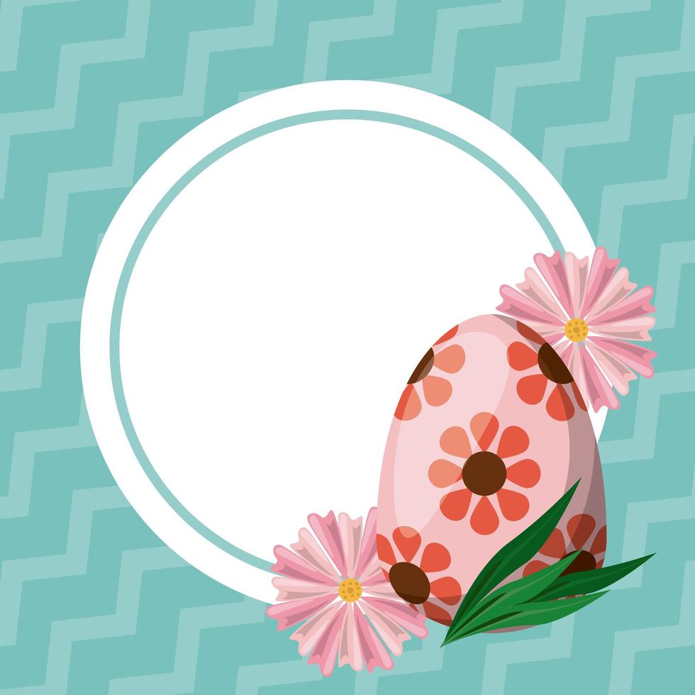 happy easter card with egg painted circular frame vector