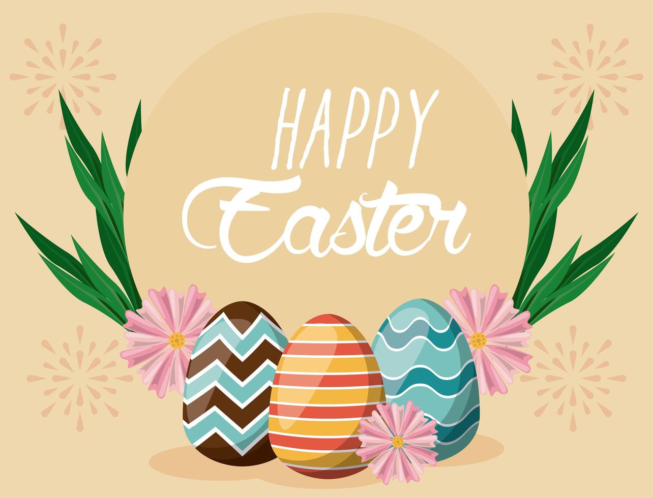 happy easter card with lettering and eggs painted vector