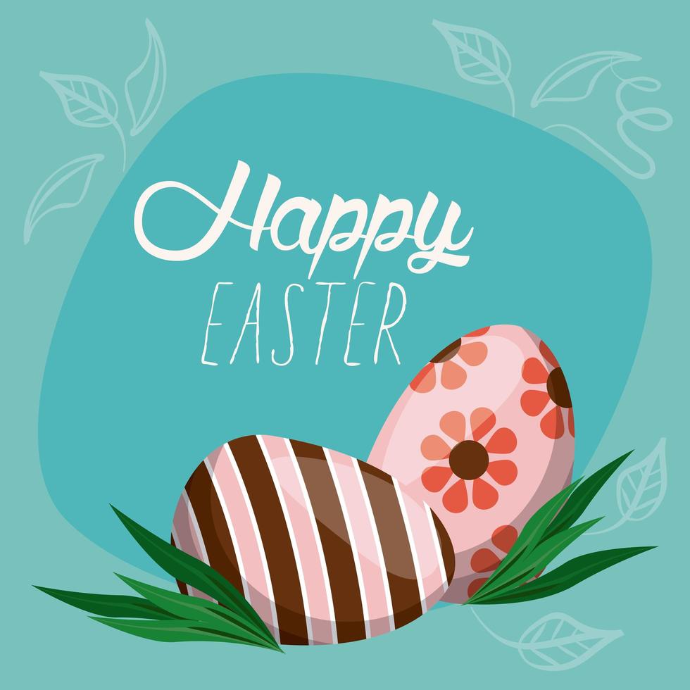 happy easter card with lettering and eggs painted vector