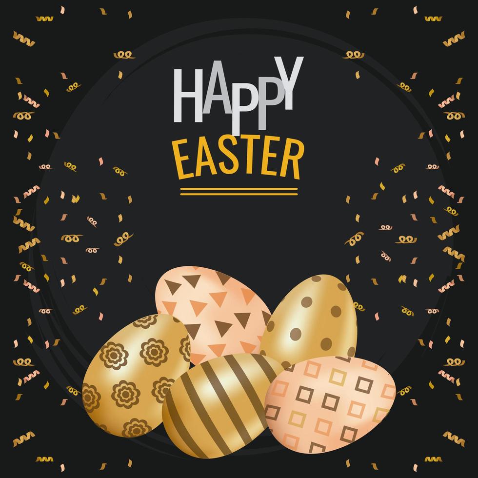 happy easter card with lettering and golden eggs painted vector