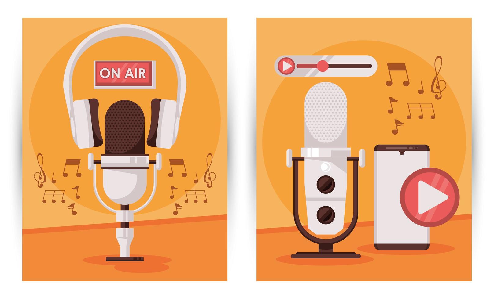 international radio day poster with microphone and smartphone vector