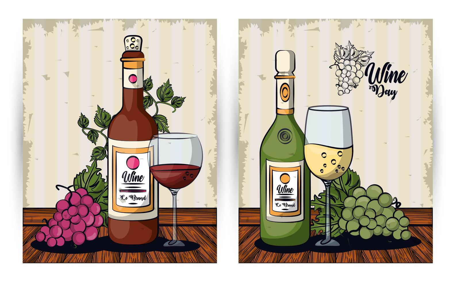 copas de vino y botellas con uvas frutas vector