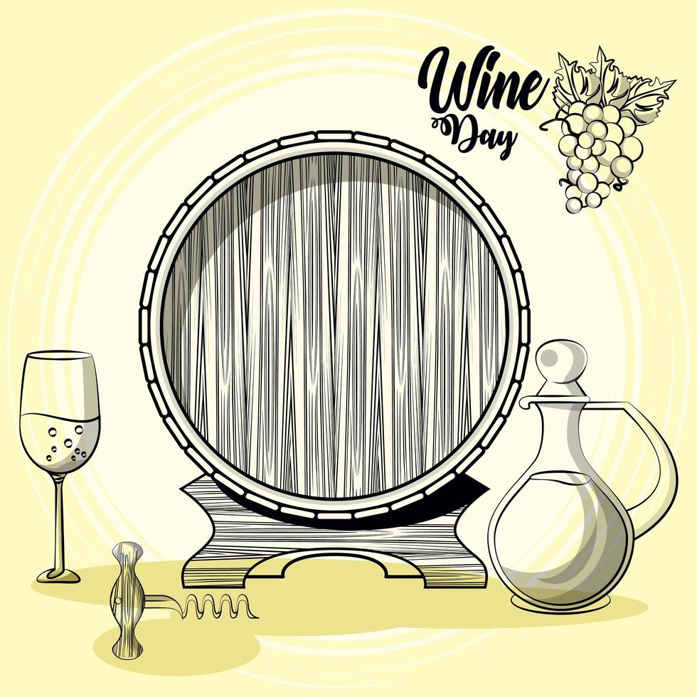 wine barrel drink with jar and cup vector