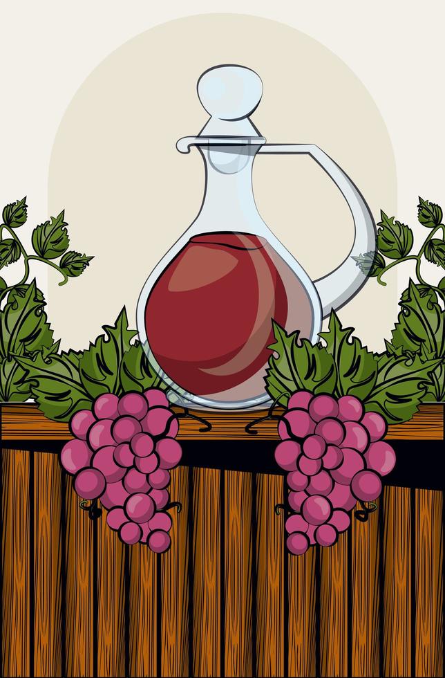 wine jar drink with grapes fruits vector