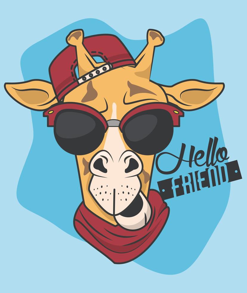 funny giraffe with sunglasses cool style vector