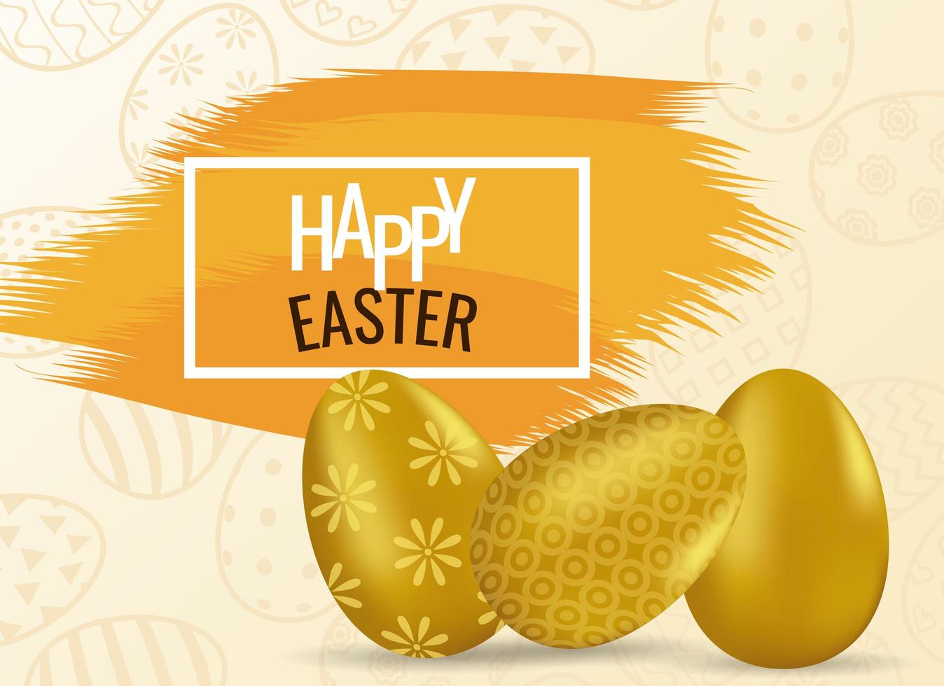 happy easter card with lettering and golden eggs painted vector