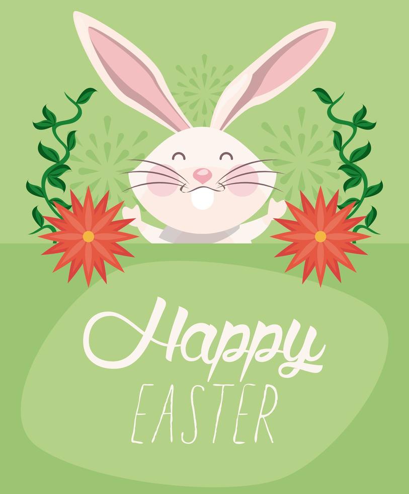 happy easter card with lettering and rabbit vector