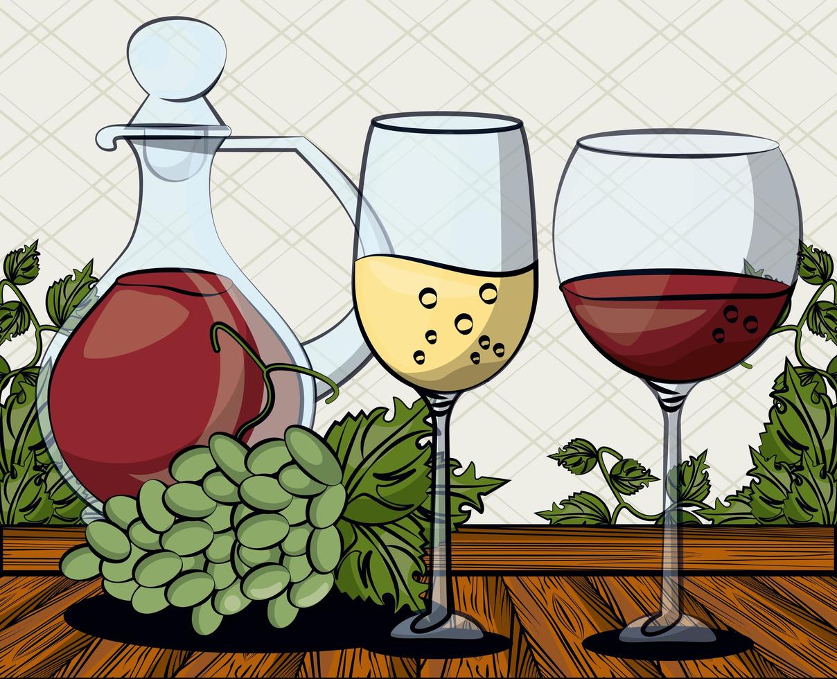 wine cup drink with grapes fruits vector