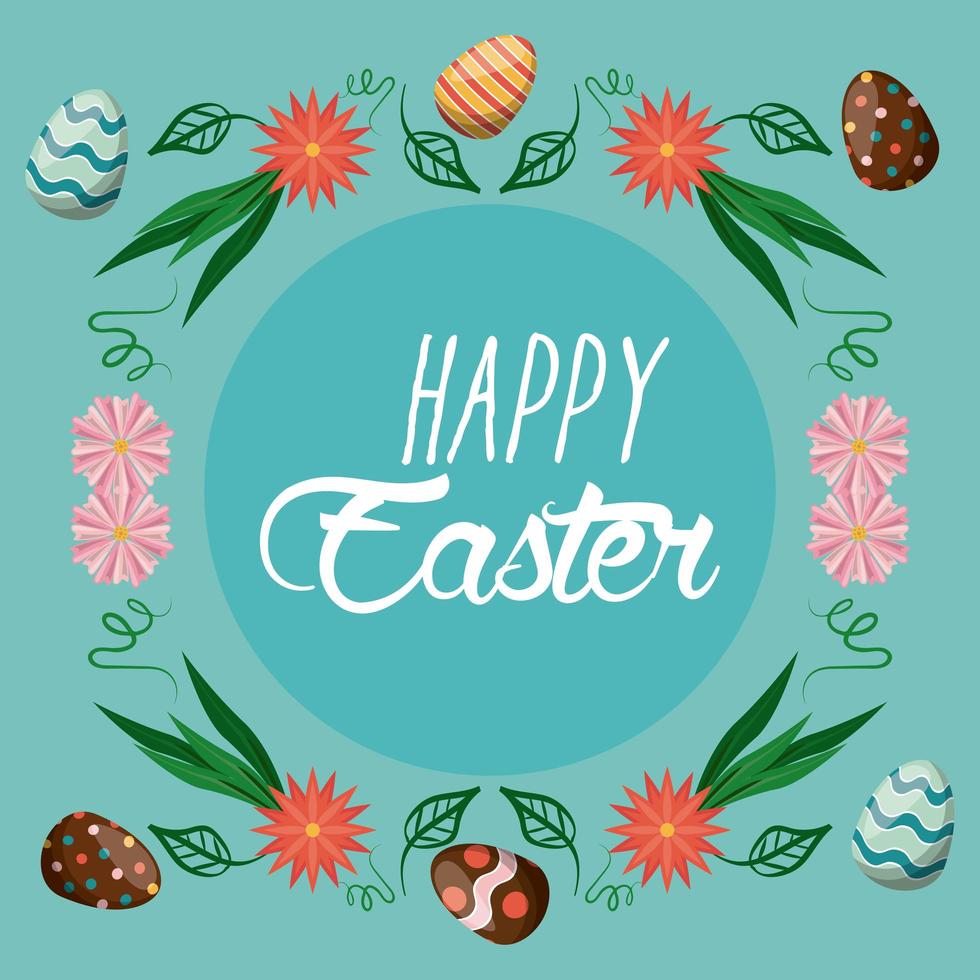 happy easter card with lettering and eggs painted vector