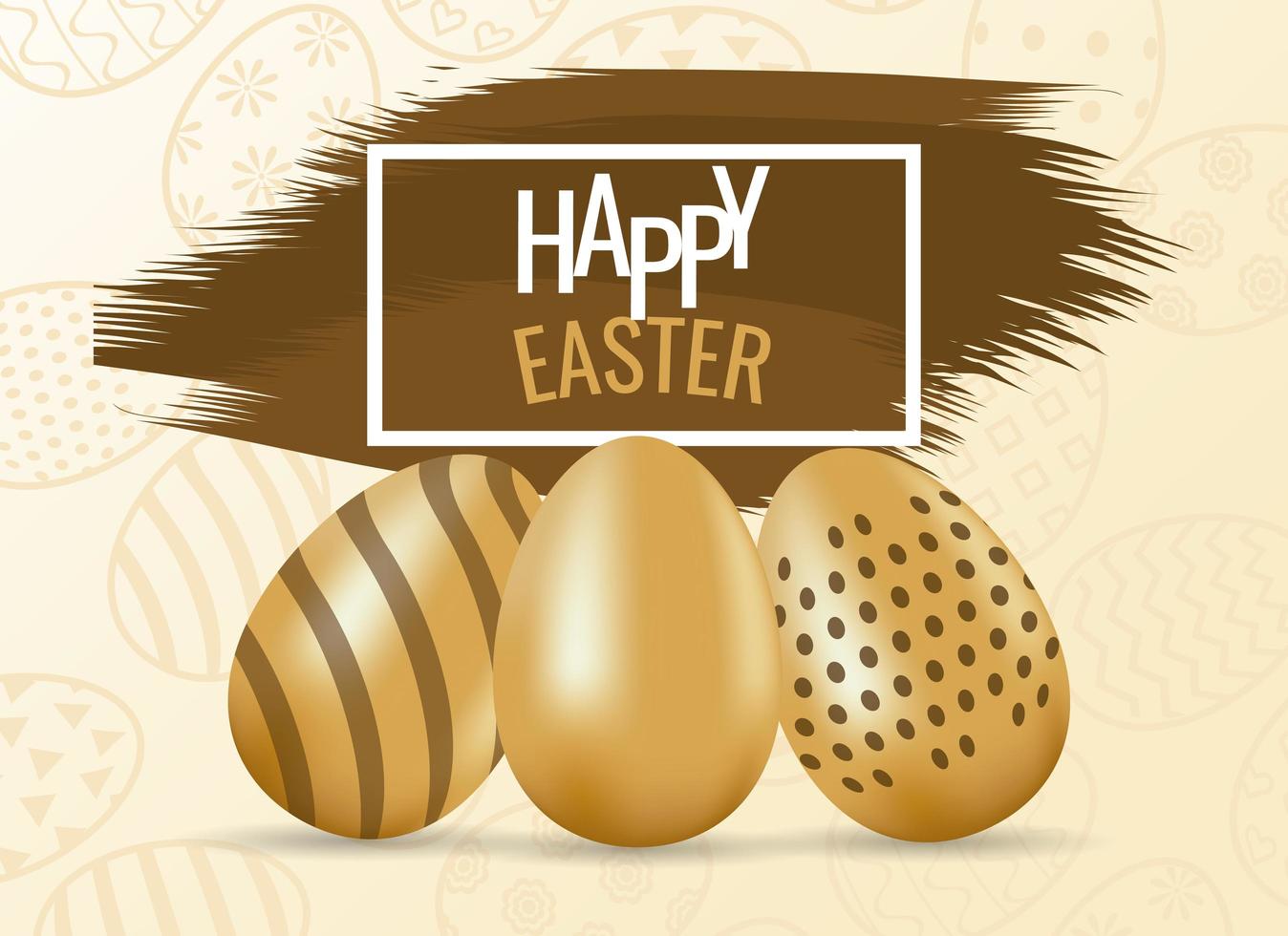 happy easter card with lettering and golden eggs painted vector