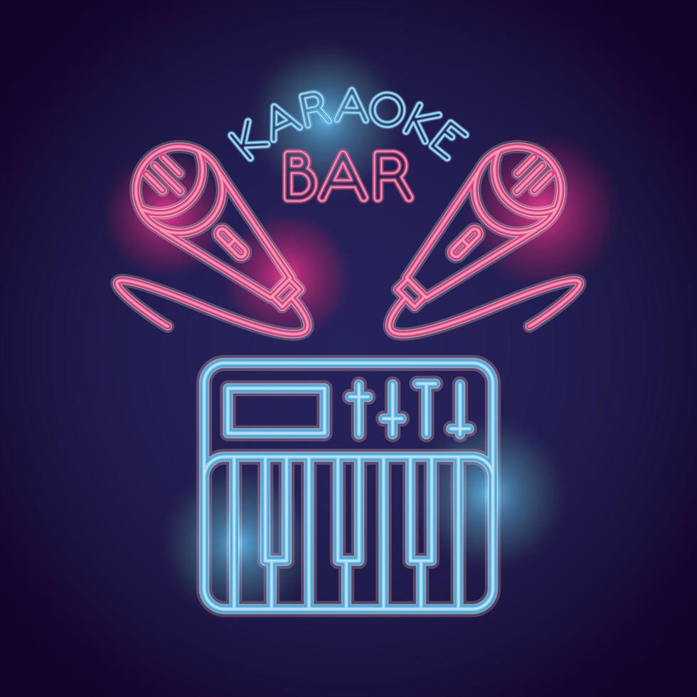 microphones with piano neon lights vector