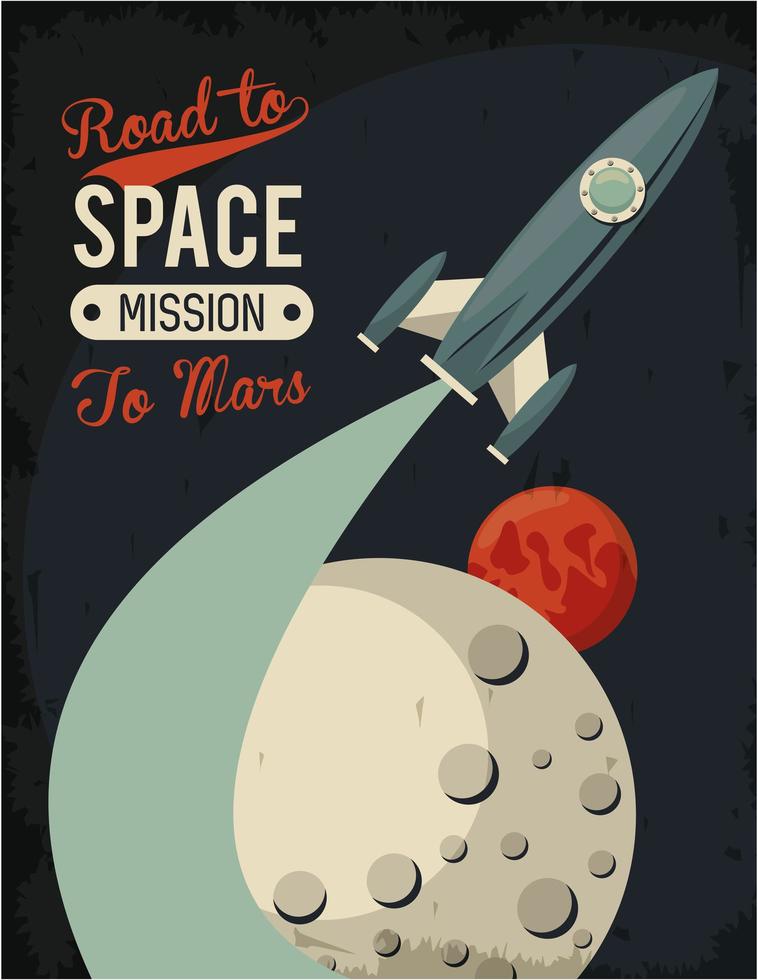 life in the space poster with rocket start up vector