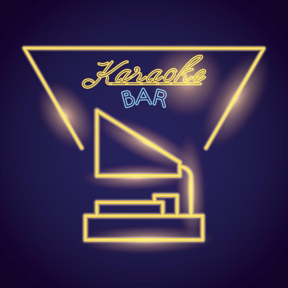 karaoke word with phonograph calligraphy neon lights vector
