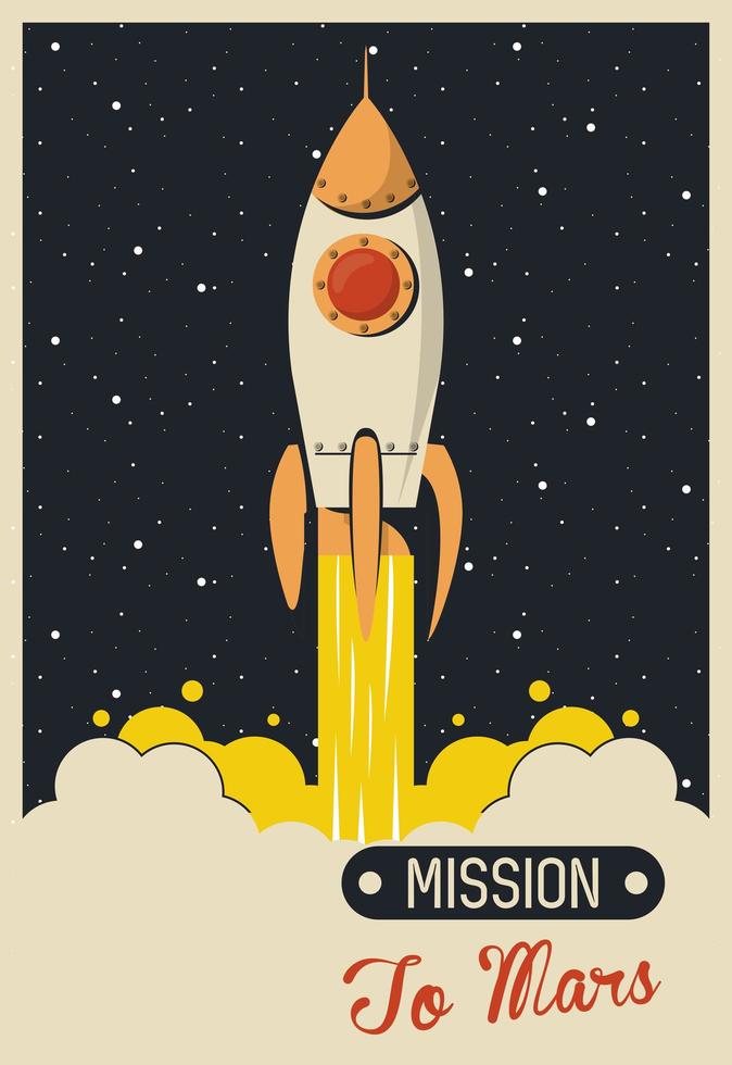 life in the space poster with rocket start up vector