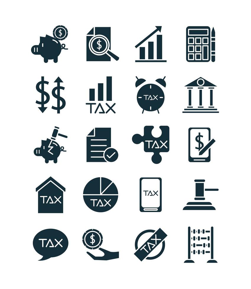 bundle of taxes set silhouette style icons vector
