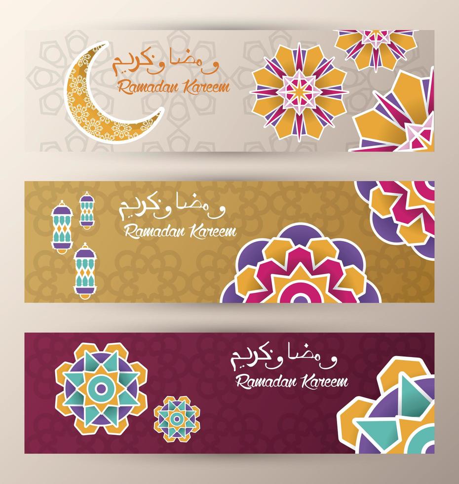 celebración de ramadan kareem set tarjetas con mandalas vector