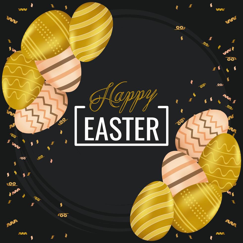 happy easter card with lettering and golden eggs painted vector