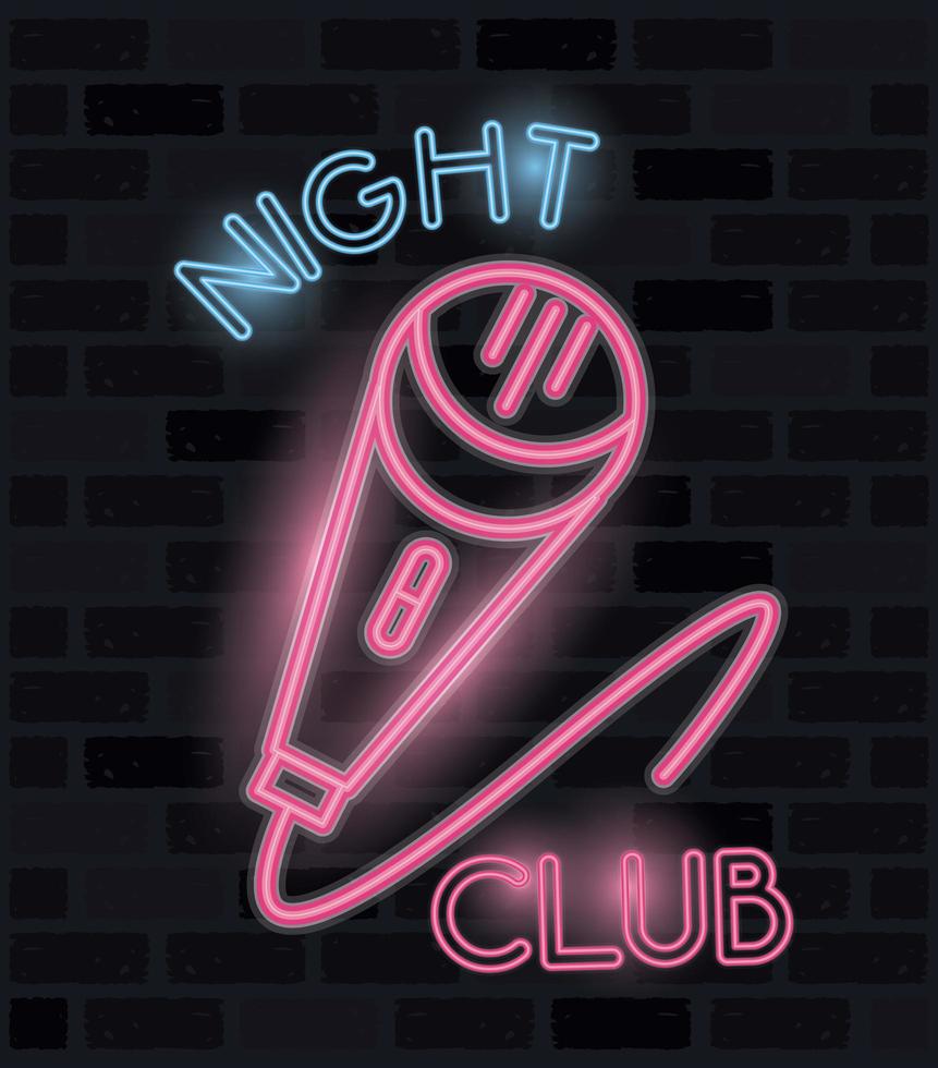 microphone with night club neon lights vector