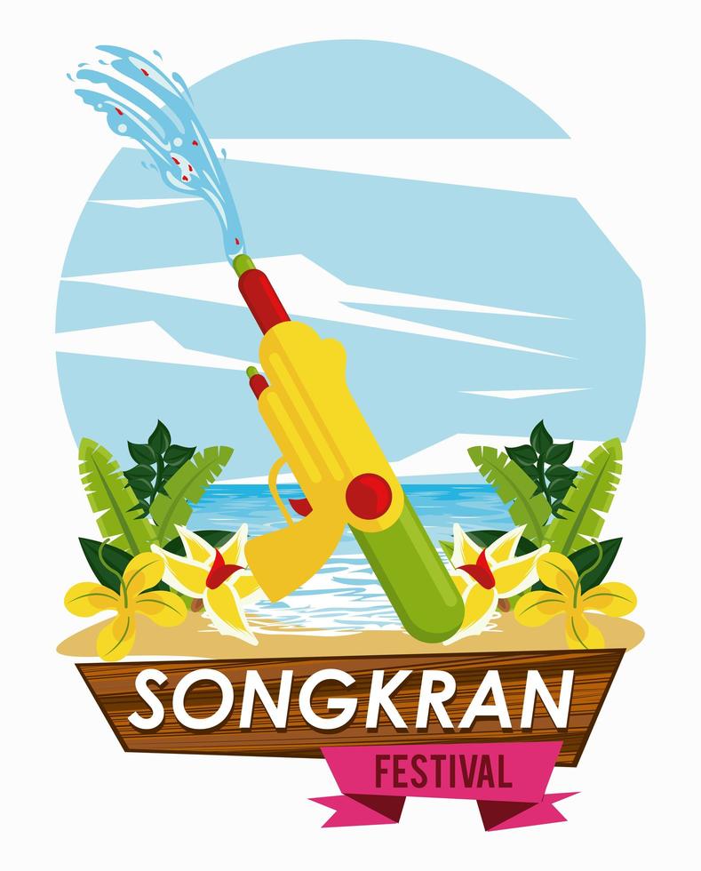 Fiesta de celebración de Songkran con pistola de agua de juguete vector