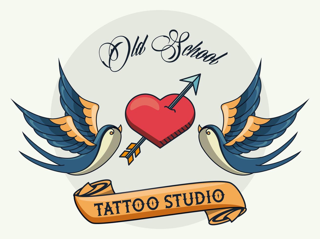 pájaros y corazón estudio de tatuajes imagen artística vector